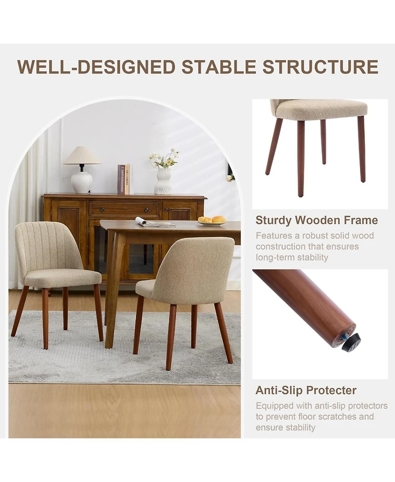 homfan Modern Wooden Dining Chairs Set - Upholstered Linen Seat, Padded Cushion, Sturdy Wood Legs, Perfect for Dining Room and Restaurant