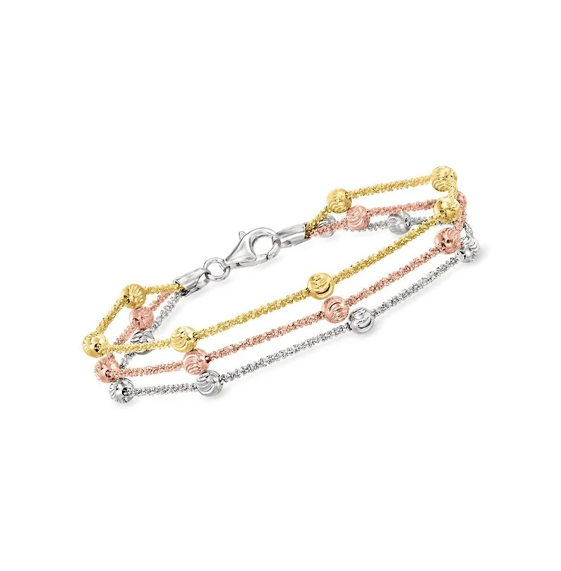 Simona Sterling Silver, Tri-Color Beaded Triple Strand Bracelet