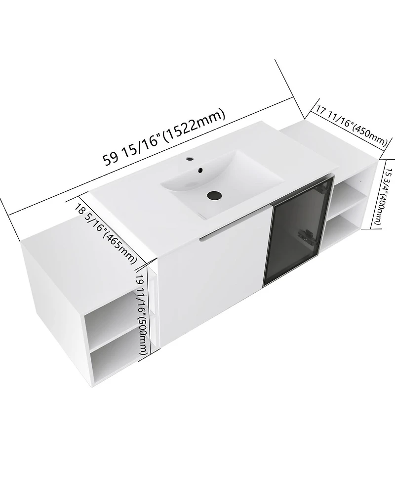 Sillysis Wall Mounted Bathroom Vanity with Ceramic Sink, Modern Floating Plywood Cabinet