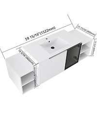 Sillysis Wall Mounted Bathroom Vanity with Ceramic Sink, Modern Floating Plywood Cabinet