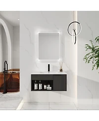 Sillysis Wall Mounted Bathroom Vanity with Ceramic Sink, Soft Close Door, Open Shelf Storage