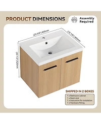 Sillysis 24 Inch Wall Mounted Bathroom Vanity Cabinet with Resin Sink Top, Soft Close Doors, Space Saving Design for Small Bathrooms