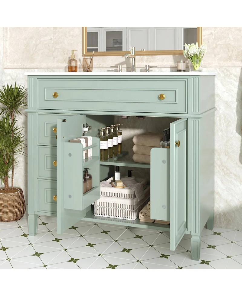 Sillysis 36" Bathroom Vanity with Ceramic Sink and Tilt-Out Drawer, Soft-Close Doors, Freestanding Classic Modern Storage