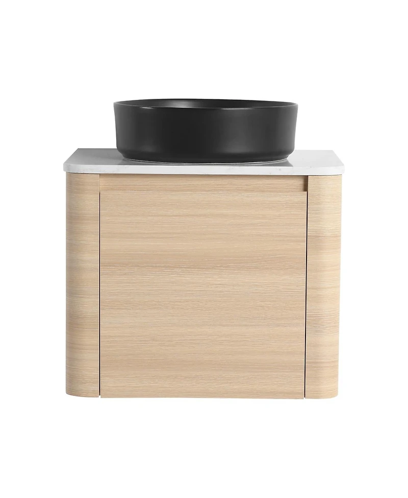 Sillysis 23.6 Inch Wall Mounted Modern Bathroom Vanity with Plywood Cabinet, Stone Countertop, Ceramic Vessel Sink for Small Spaces