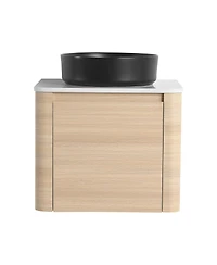 Sillysis 23.6 Inch Wall Mounted Modern Bathroom Vanity with Plywood Cabinet, Stone Countertop, Ceramic Vessel Sink for Small Spaces