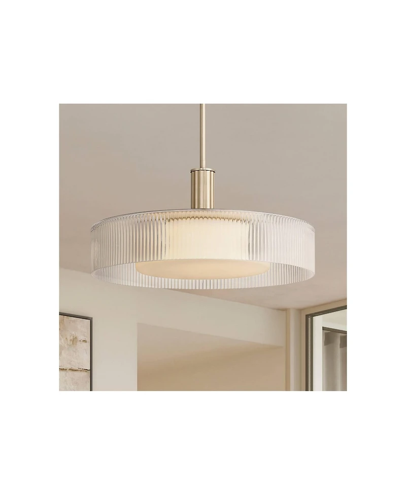 Possini Euro Design Gloria Wide Satin Brass and Glass Led Pendant Light