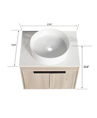Sillysis 24" Wall Mounted Bathroom Vanity with Ceramic Vessel Sink, White Stone Top, Soft Close Doors