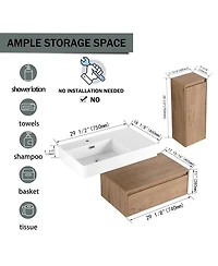 Sillysis 29.5 Inch Wall Mounted Modern Bathroom Vanity with Resin Sink, Soft Close Drawer, Side Cabinet for Ample Storage