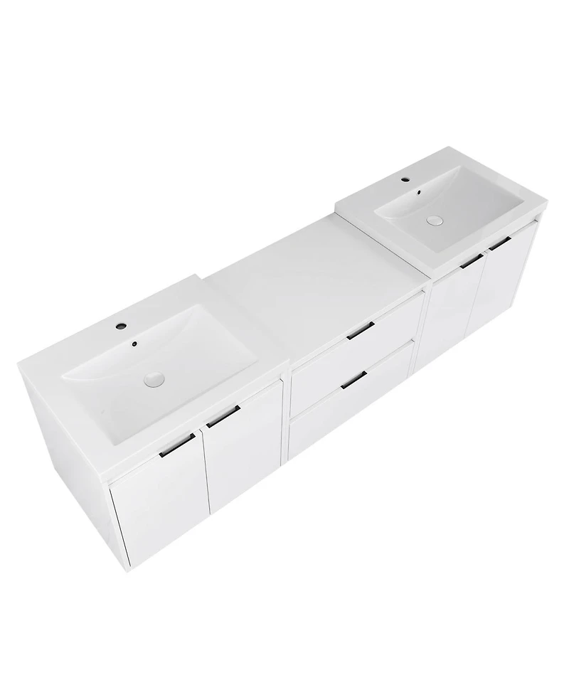 Sillysis 71 Inch Wall Mounted Double Sink Bathroom Vanity with Resin Basins, Soft Close Doors, Water-Resistant Cabinet, Modern Storage