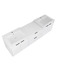 Sillysis 71 Inch Wall Mounted Double Sink Bathroom Vanity with Resin Basins, Soft Close Doors, Water-Resistant Cabinet, Modern Storage