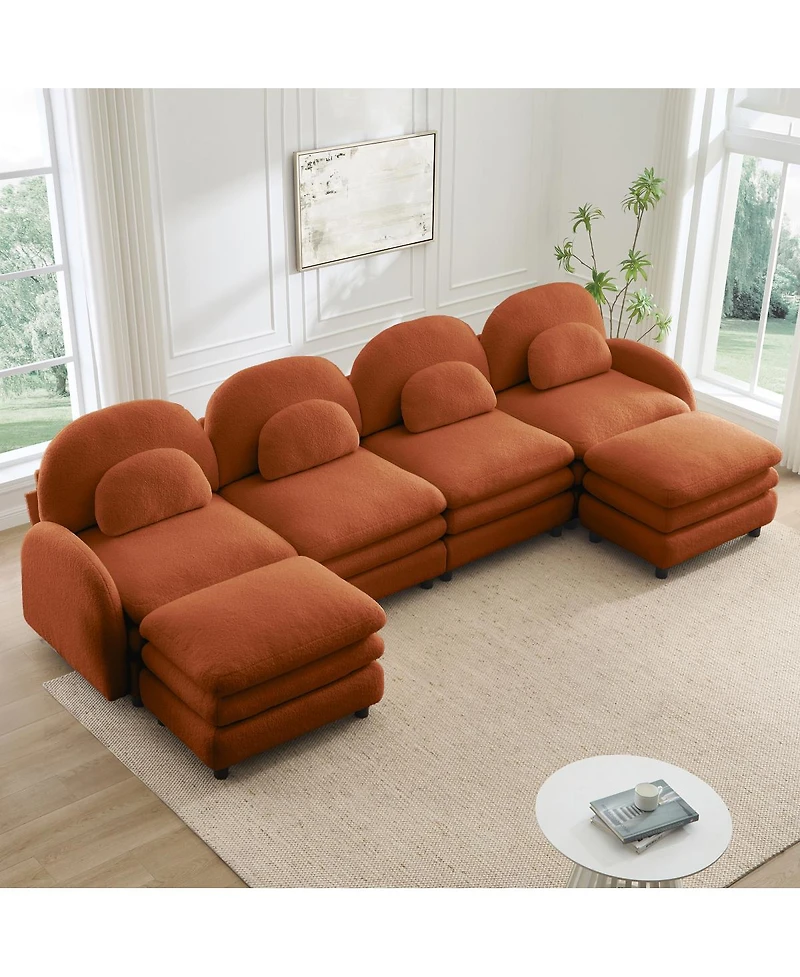 Streamdale Furniture Teddy Fabric 4-Seat Modular Cloud Sofa with 2 Ottomans