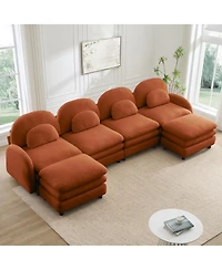 Streamdale Furniture Teddy Fabric 4-Seat Modular Cloud Sofa with 2 Ottomans