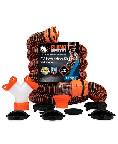 Camco Rhino Extreme 20 Feet Sewer Hose Kit with 360 Degree Clear Swivel Wye Fitting
