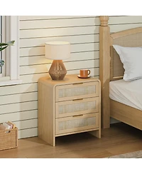 Streamdale Furniture 3-Drawer Rattan Nightstand 22.8'' Curved Wooden Bedside Table