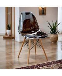 LeisureMod Cresco Modern Molded Acrylic Dining Chair with Eiffel Base and Beech Wood Dowel Legs Ergonomic Curved Seat Accent Side