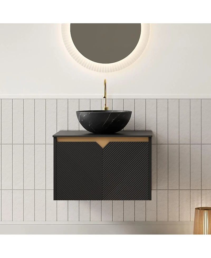 Sillysis 24" Wall Mounted Bathroom Vanity with Ceramic Vessel Sink, Sintered Stone Top, Soft Close Door