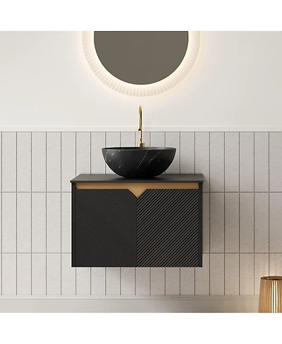 Sillysis 24" Wall Mounted Bathroom Vanity with Ceramic Vessel Sink, Sintered Stone Top, Soft Close Door