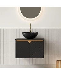 Sillysis 24" Wall Mounted Bathroom Vanity with Ceramic Vessel Sink, Sintered Stone Top, Soft Close Door