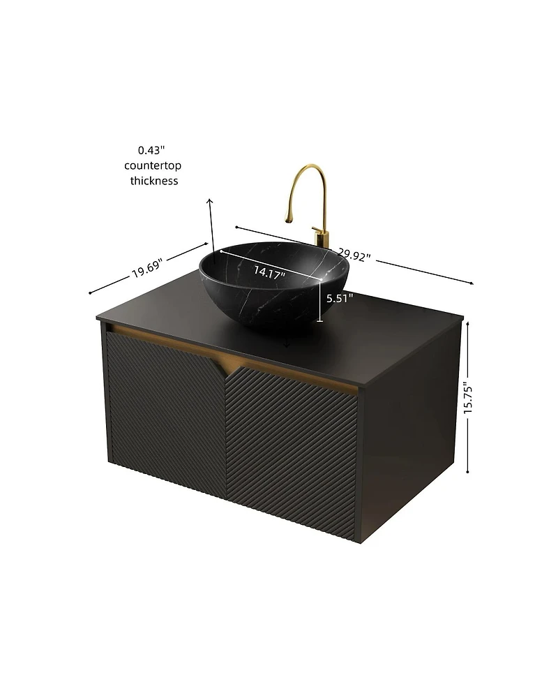 Sillysis 24" Wall Mounted Bathroom Vanity with Ceramic Vessel Sink, Sintered Stone Top, Soft Close Door, Modern Plywood Cabinet