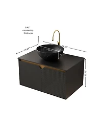 Sillysis 24" Wall Mounted Bathroom Vanity with Ceramic Vessel Sink, Sintered Stone Top, Soft Close Door, Modern Plywood Cabinet