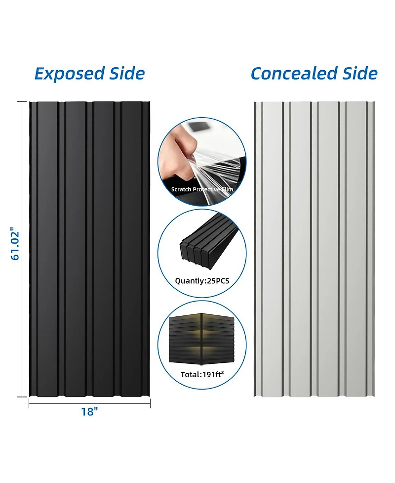 Streamdale Furniture 61inch Galvanized Metal Roof Panels 25 Pieces Heavy Duty Waterproof