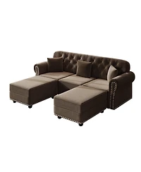 Streamdale Furniture Velvet Chesterfield Sofa with Nailhead Trim and 3 Pillows