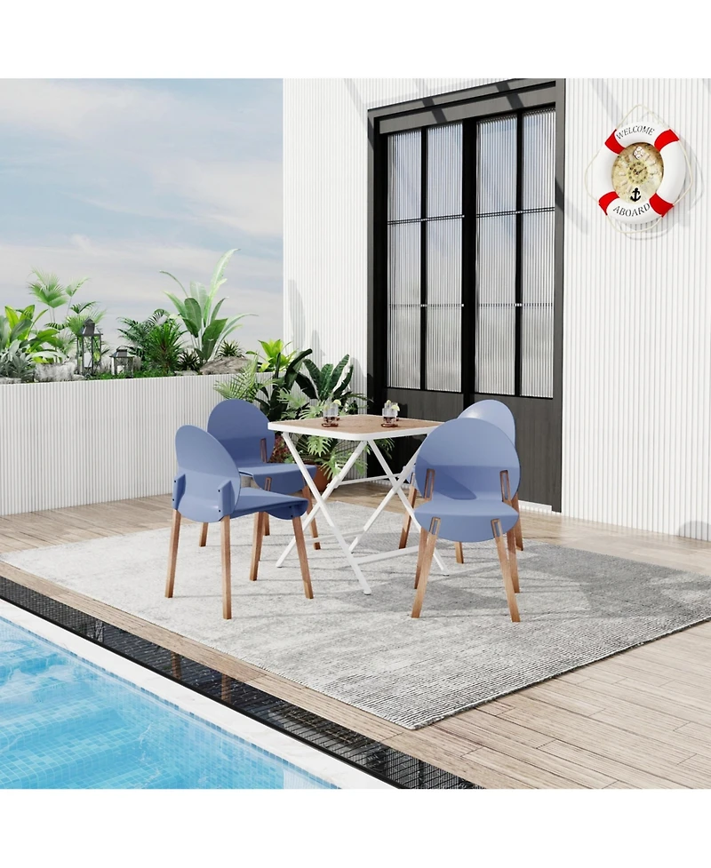 Mondawe 5-Piece Outdoor Dining Set – Square Folding Table with 4 Wood Legs and Pp Chairs