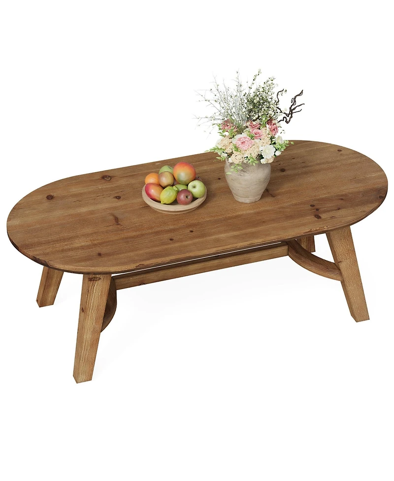 Tribesigns Solid Wood Coffee Table, 47" Real Wood Living Room Table, Pine Oval Coffee Table