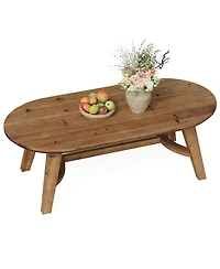 Tribesigns Solid Wood Coffee Table, 47" Real Wood Living Room Table, Pine Oval Coffee Table