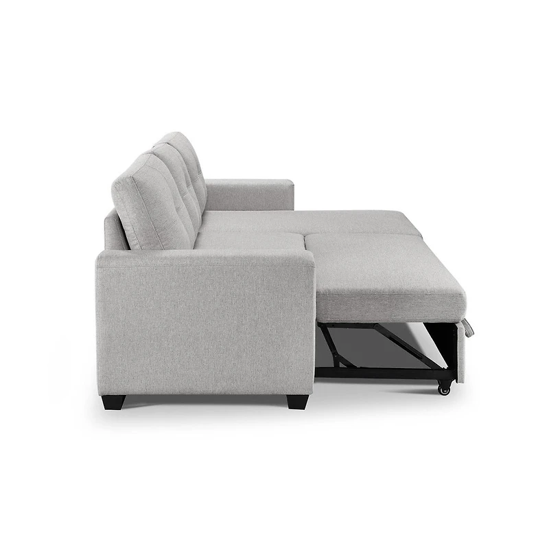 Os Home and Office Furniture Tufted Sectional Chaise Sofa Sleeper with Storage in Light Grey