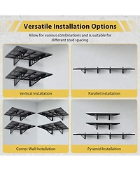 homfan Set of 2 Wall Mounted Shelf, Heavy Duty Metal Shelving Unit with Hooks for Garage or Laundry Room