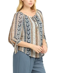 Bcx Juniors' Printed Mesh Peasant Top