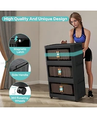 Streamdale Furniture 4-Tier Collapsible Storage Cabinet with Magnetic Doors and Wheels
