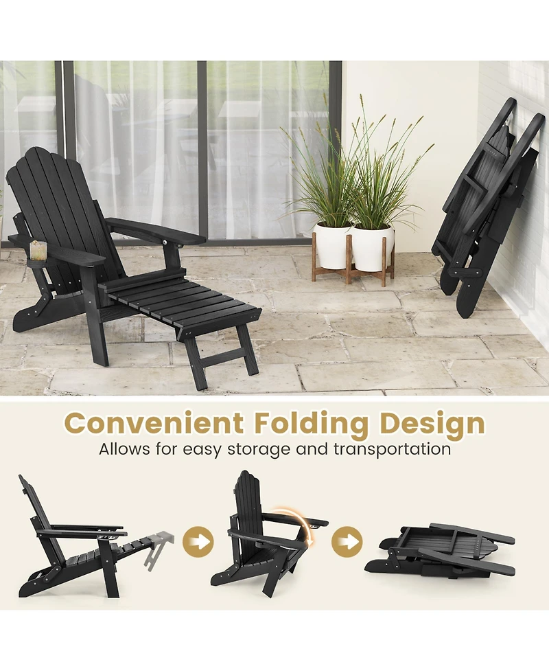Gymax 2 Piece Folding Adirondack Chair Hips Fire Pit w/ Adjustable Backrest