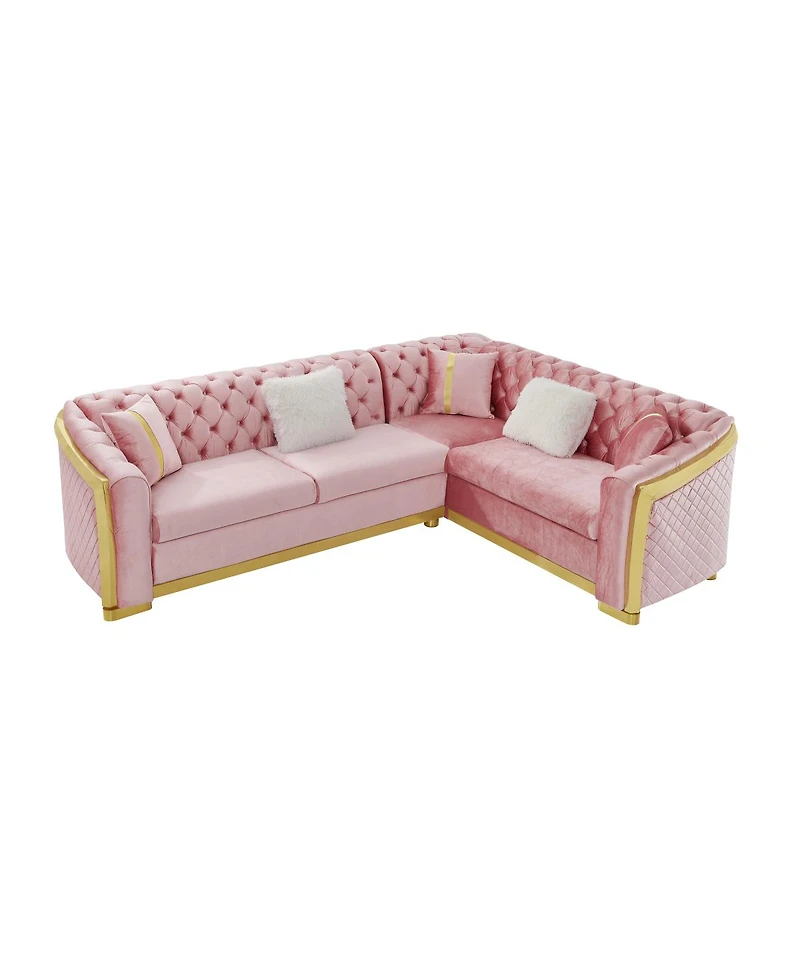 Streamdale Furniture L-Shaped Velvet Chesterfield Sectional Sofa with Accents