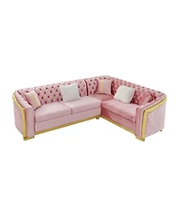 Streamdale Furniture L-Shaped Velvet Chesterfield Sectional Sofa with Accents