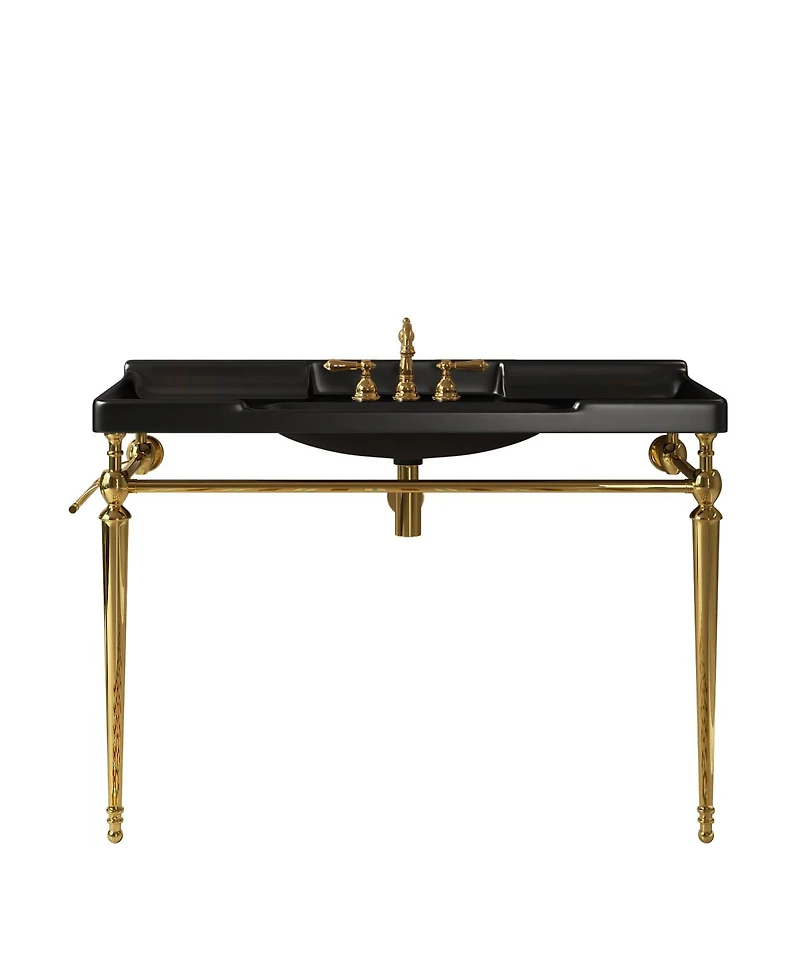 Sillysis 48" Bathroom Console Sink with Ceramic Vanity, Wall Mounted Basin and Stainless Steel Legs, Towel Bar Included