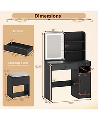 Volenca Vanity Desk with Lighted Mirror, Drawer, and Cabinet Storage