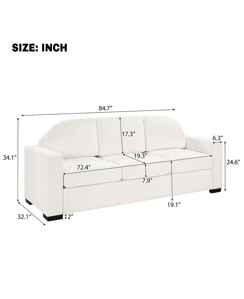 Streamdale Furniture Modern 3-Seater Curved Backrest Sofa