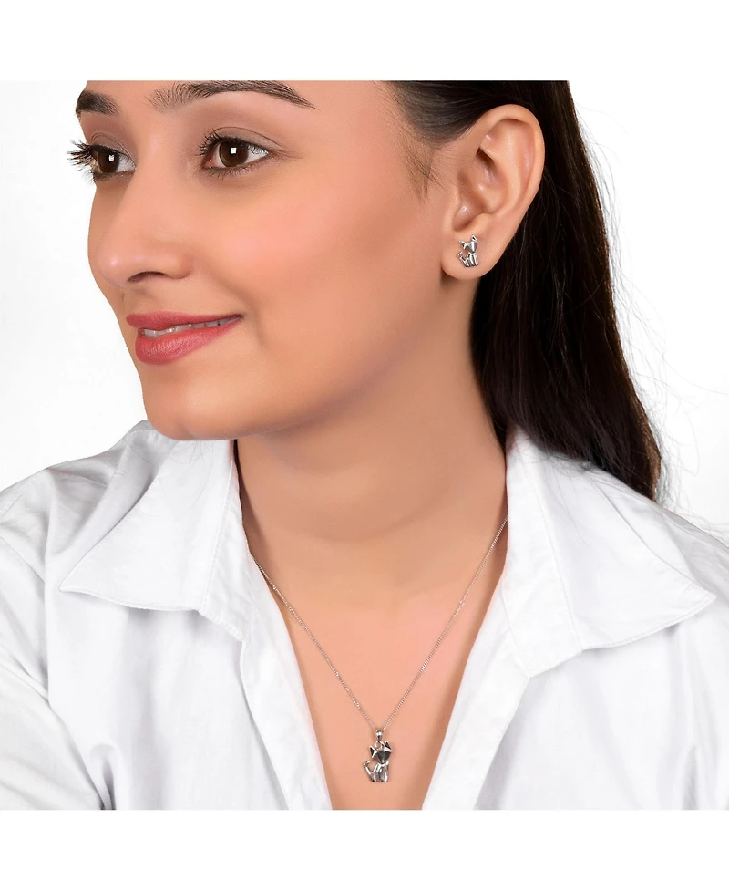 Bling Jewelry Geometric Origami Animal Jewelry Kitten Cat Pendant Necklace .925 Sterling Silver