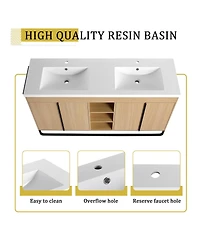 Sillysis 59 Inch Freestanding Double Sink Bathroom Vanity with Soft Close Doors, Open Storage and Towel Bar, Modern Plywood Cabinet