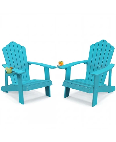 Gymax 2 Piece Oversized Adirondack Chair Lounge Adirondack Chair with Adjustable Cup Holder