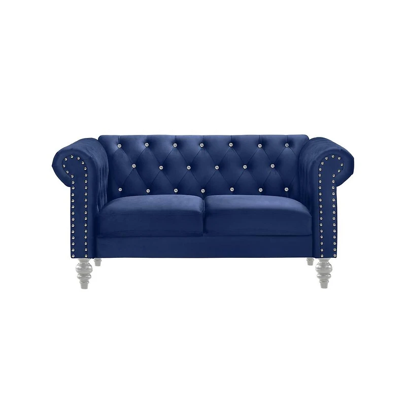 New Classic Furniture Emma Velvet Fabric Loveseat with Rolled Arms