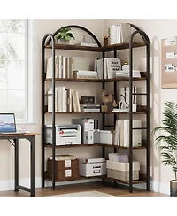 homfan 5-Tier L-Shaped Corner Bookshelf, Industrial Bookcase with Metal Frame, Open Wood and Storage Shelves, Office Display Rack