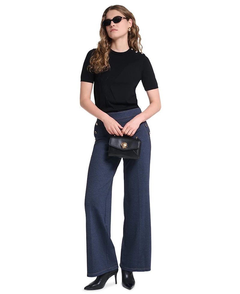 Karl Lagerfeld Paris Petite Silky Pont Mid-Rise Sailor Pants