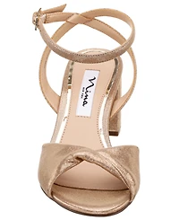 Nina Women's Nigella True Silver Metallic Suedette Block Heel Sandals