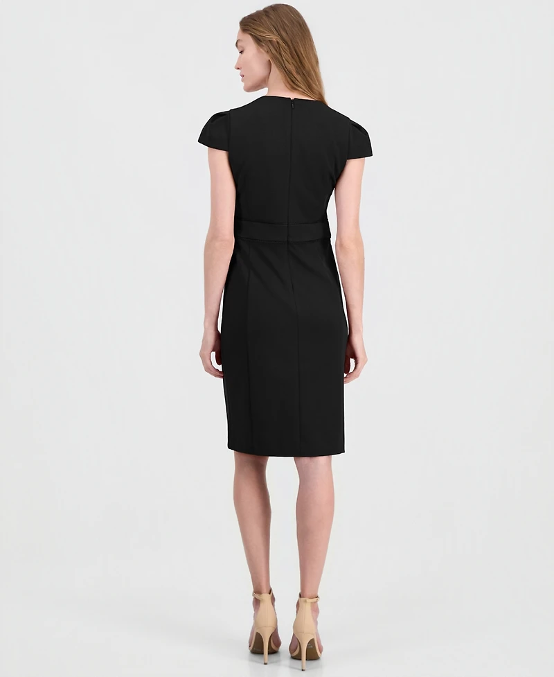 Anne Klein Women's Trim Seam Detail Crewneck Sheath Dress