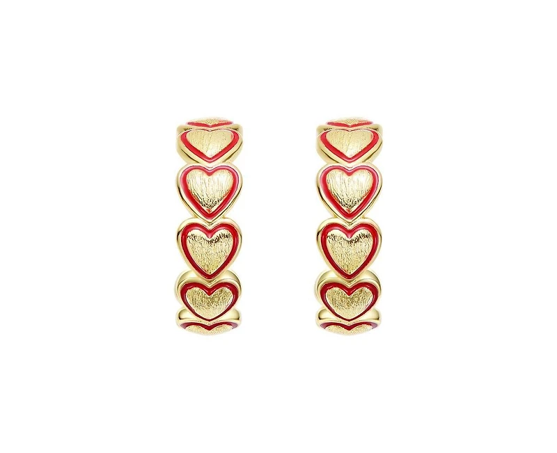 GiGiGirl Dainty 14K Gold Plated Red Outline Enamel Open Hoop Earrings