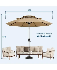 homfan 10Feet 3-Tier Patio Umbrella With Vents, Outdoor Table Umbrella, Easy Crank, Push Button Tilt, 8 Sturdy Ribs For Pool, Deck, Yard And Garden