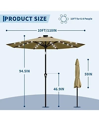 homfan 10Feet Solar Patio Umbrella, Uv Protection, Crank And Push-Button Tilt, 8 Sturdy Ribs, Easy Assembly For Patio, Garden, Pool Deck